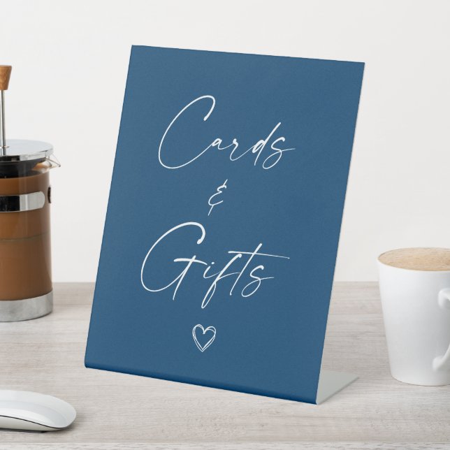 Modern Blue Cards and Gifts Pedestal Sign (In SItu)