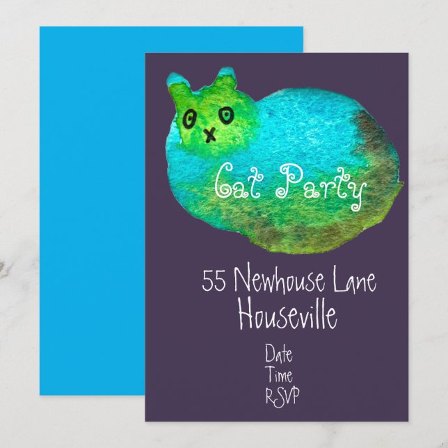 Modern blue cat art cat dinner Party Invitation (Front/Back)