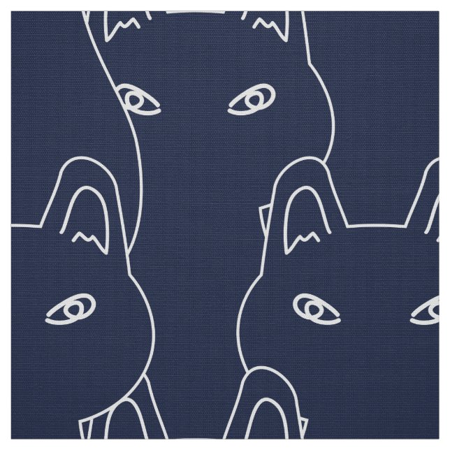 Modern Blue cat line art pattern Fabric (Swatch)