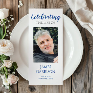 Modern Blue Celebration of Life Memorial Program Rack Card
