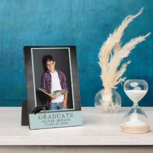 Modern Blue Chalkboard Graduation Graduate Photo Plaque