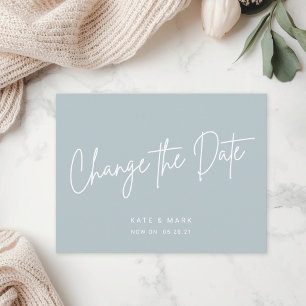 Modern Blue Change the Date Announcement Postcard