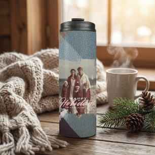 Modern Blue check plaid Christmas Thermal Tumbler