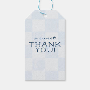 Modern Blue Chequered Baby Shower Gift Tags