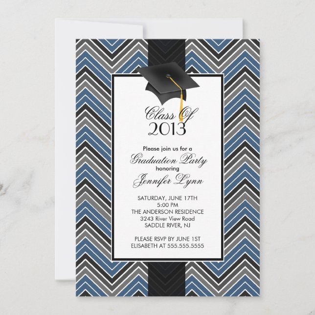 Modern Blue Chevron 2013 Graduation Party Invitation (Front)