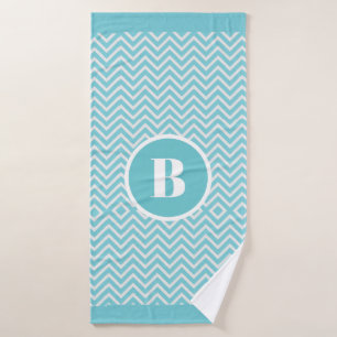 Modern Blue Chevron Monogram Baby Nursery Bath Towel