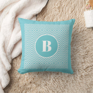 Modern Blue Chevron Monogram Baby Nursery Boys Cushion