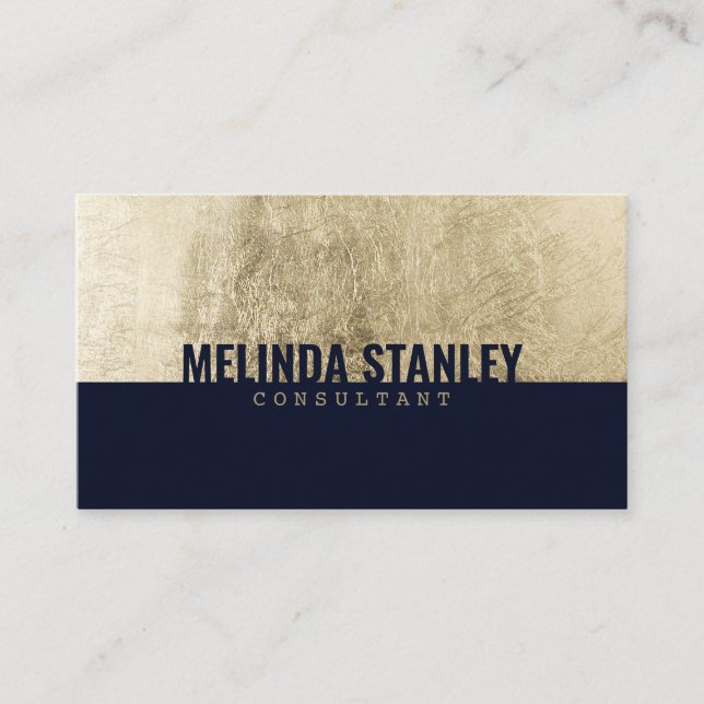 Modern blue chic gold foil elegant colour block business card (Front)