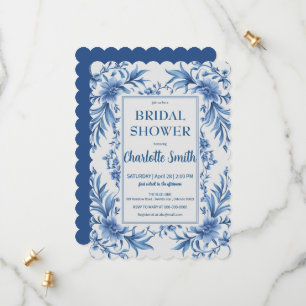 Modern Blue Chinoiserie Floral bridal shower Save The Date