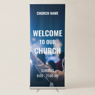 Modern Blue Christian Church Welcome Retractable Banner