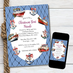 Modern Blue Christmas Boats & Anchors Frame  Invitation