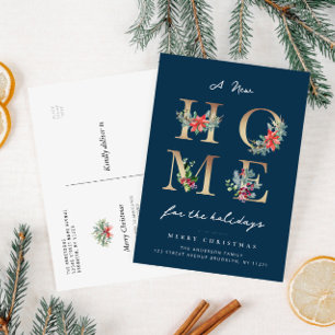 modern blue christmas holiday moving announcement postcard