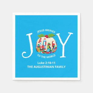 Modern Blue Christmas JOY TO THE WORLD Napkin