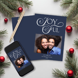 Modern Blue Christmas Joyful Holiday Photo Card