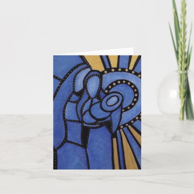 Modern Blue Christmas Nativity Jesus Mary Joseph Holiday Card (Front)