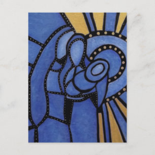 Modern Blue Christmas Nativity Jesus Mary Joseph Holiday Postcard