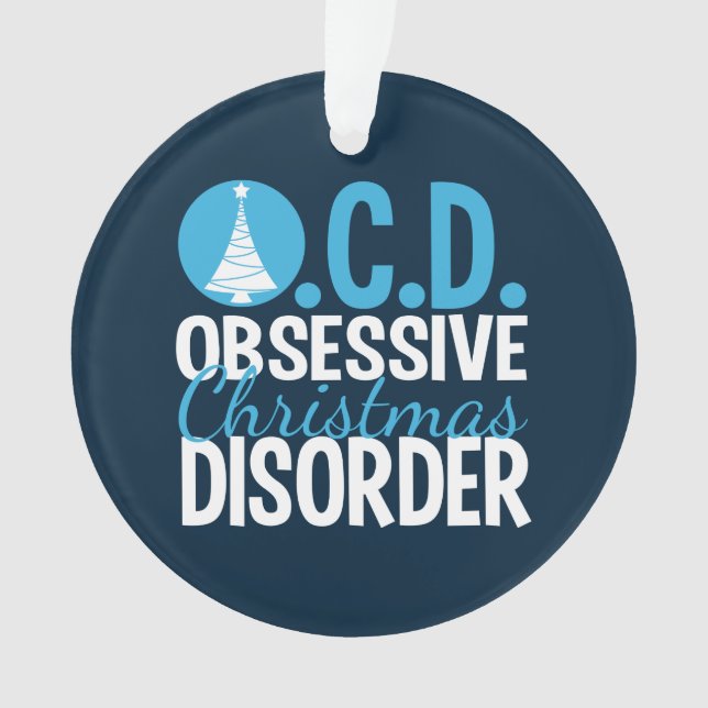 Modern Blue Christmas Obsessed Ornament (Front)