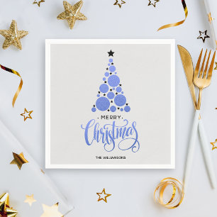Modern Blue Christmas Tree Holiday Napkins