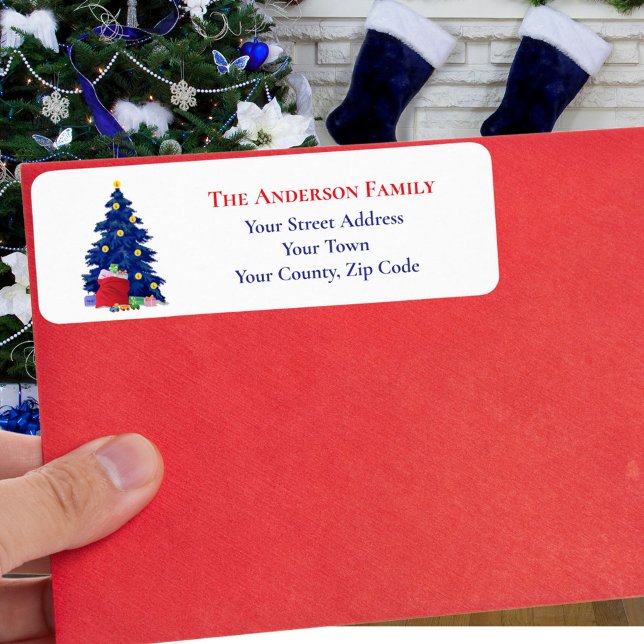 Modern Blue Christmas Tree Red Santa Sack Name  (Creator Uploaded)