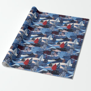 Modern blue Christmas trees patchwork Wrapping Paper