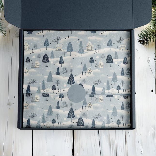 Modern Blue Christmas Village  Tissue Paper (Creator Uploaded)