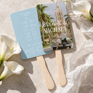 Modern Blue Citrus Script Wedding Ceremony Program Hand Fan