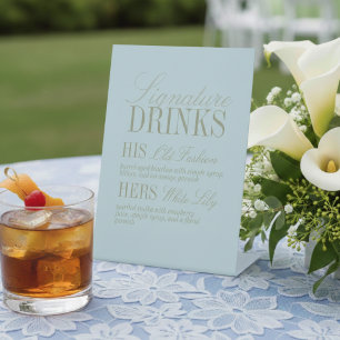 Modern Blue Citrus Signature Drinks Wedding Pedestal Sign
