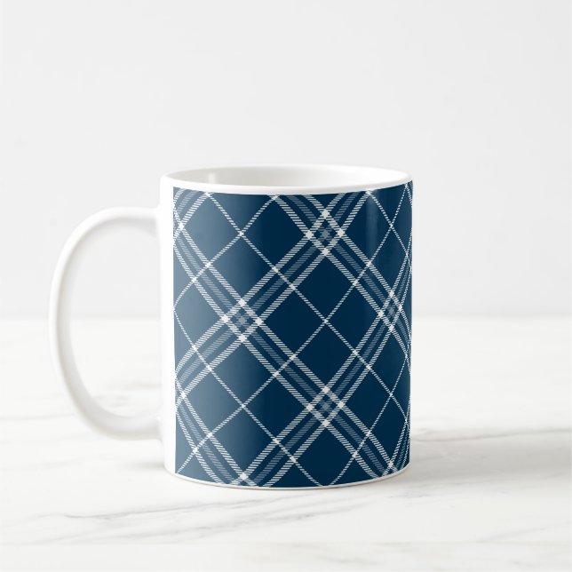 Modern Blue Clan Clark Tartan Plaid Coffee Mug (Left)