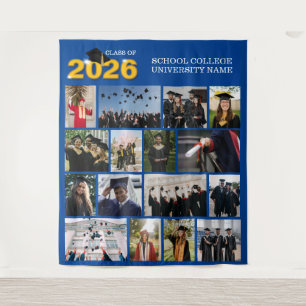 Modern Blue Class of 2026 Graduation Photo  Tapestry