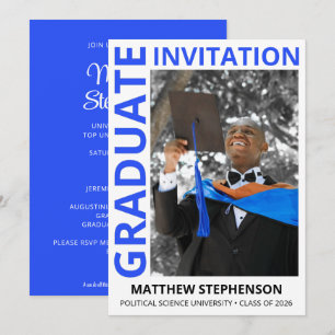Modern BLUE Class of 2026 Photo Graduation Party Invitation