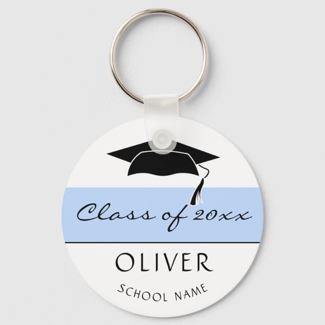 Modern Blue Class of and Graduate Name Graduation Key Ring (Front)