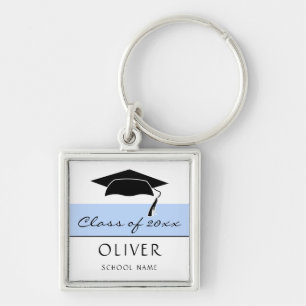 Modern Blue Class of and Graduate Name Graduation Key Ring