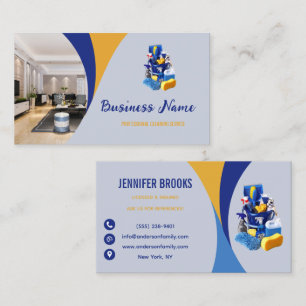Modern Blue Cleaning Service Housekeeper Maid Business Card