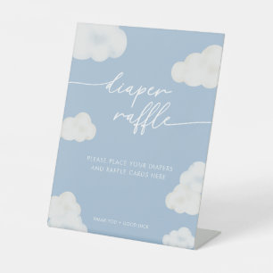 Modern Blue Cloud Baby Shower Diaper Raffle Sign