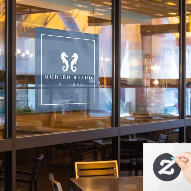 Modern Blue Coastal Seahorse  Window Cling (Restaurant Window)