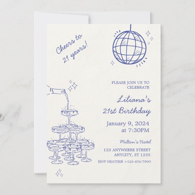 Modern Blue Cocktail Party Invite (Front)