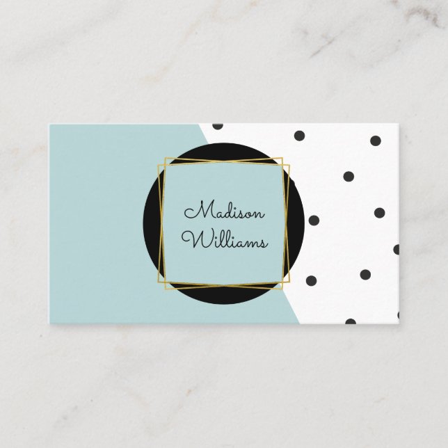 Modern Blue Colour Block and Polka Dots Pattern Business Card (Front)