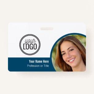Modern Blue Colour Block Photo Name Tag ID Badge