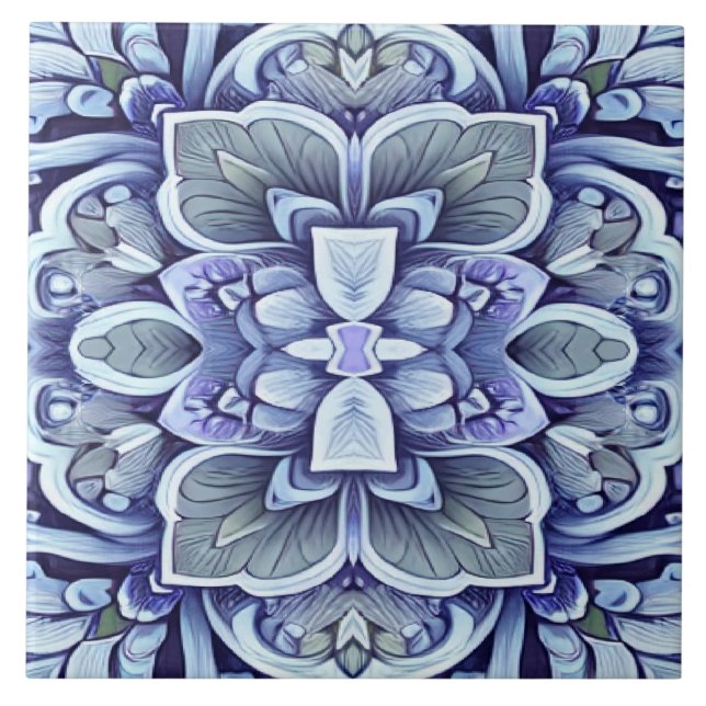 Modern blue colour classic floral pattern  tile (Front)
