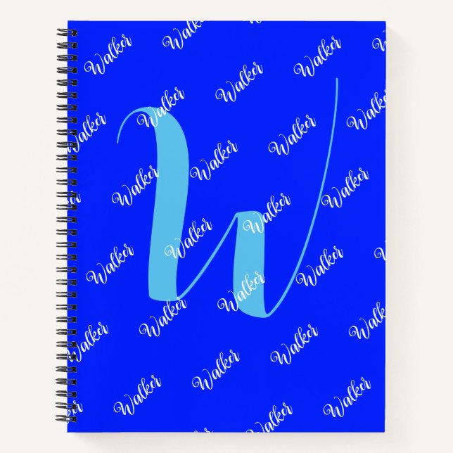 Modern Blue Colour - Trend Initial Name Monogramme Notebook (Front)
