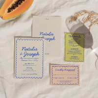 Modern Blue Colourful Retro Fun Whimsical Wedding