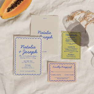 Modern Blue Colourful Retro Fun Whimsical Wedding Invitation