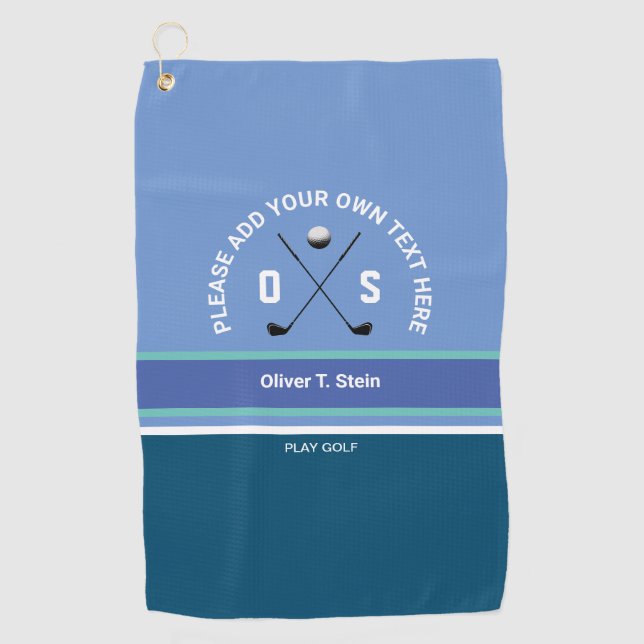 Modern Blue Colours Golf Towel with Golfer Name (Front)