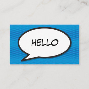 Modern Blue Comic Book Speech Bubble HELLO Business Card