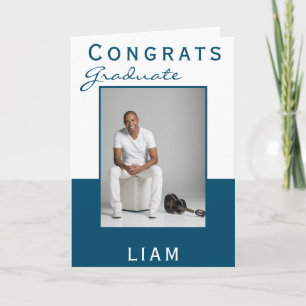 Modern Blue Congrats Graduate Graduation Photo Card