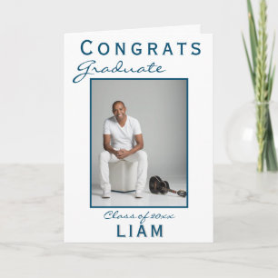 Modern Blue Congrats Graduate Graduation Photo Card