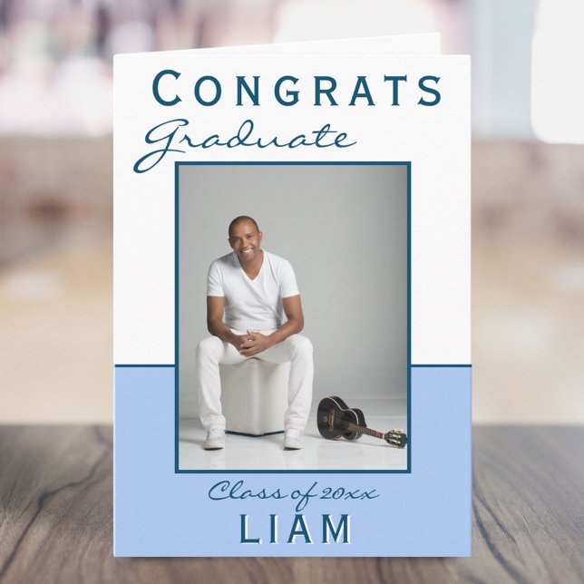 Modern Blue Congrats Graduate Graduation Photo Card (Creator Uploaded)