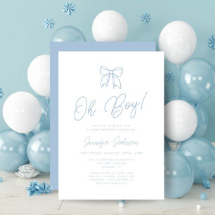Modern Blue Coquette Bow Boy Baby Shower Invitation