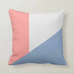 Modern Blue Coral Pink Color Block Abstract Cushion