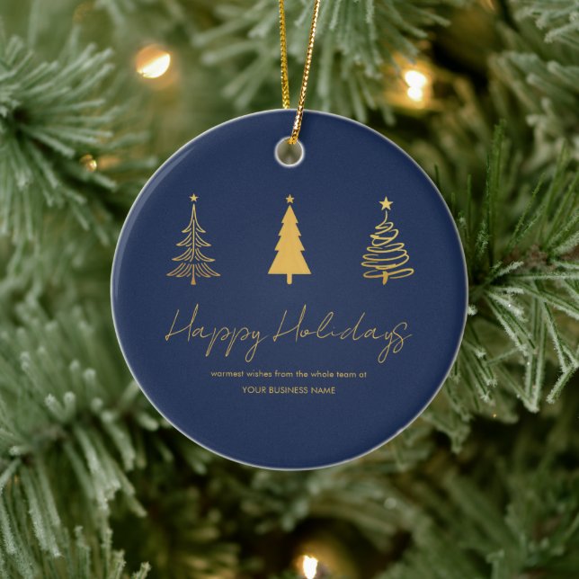 Modern Blue Corporate Business Holiday Ceramic Tree Decoration (Tree)